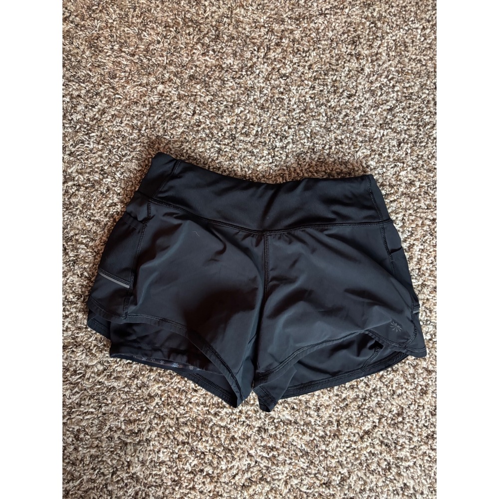 Athleta Black Running‎ Shorts Double Layer Mesh Pockets Size XS